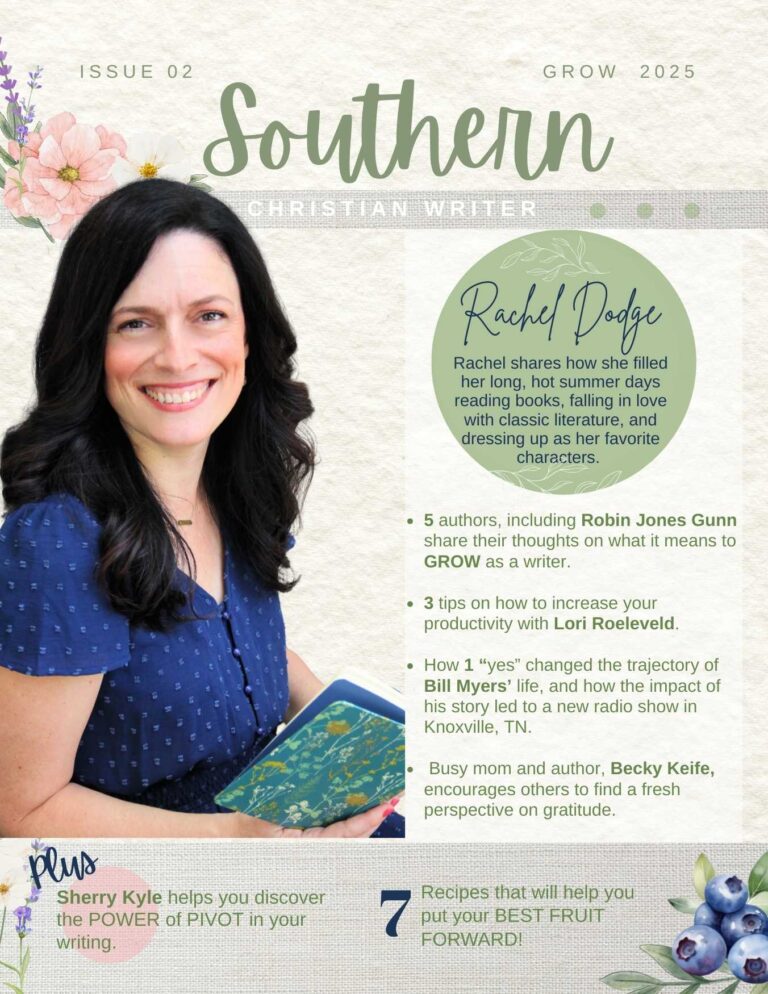 Southern Christian Writer Magazine- 40 pages of stories, industry encouragement, and recipes that are showstoppers!